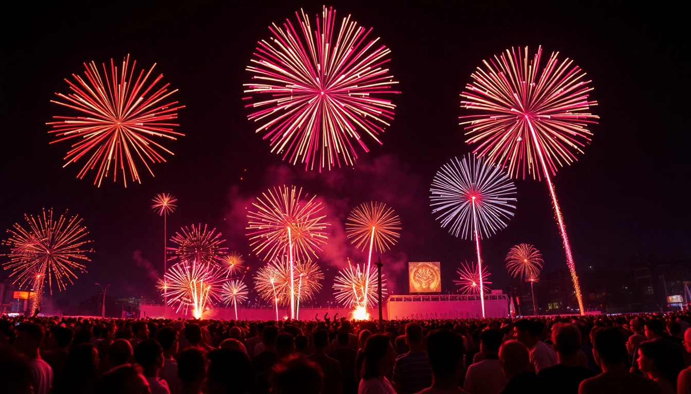 Exciting display of wholesale fireworks illuminating the night sky, capturing vibrant colors and energy.