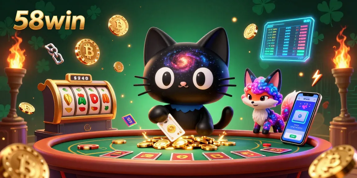 Experience thrilling gameplay with 58win at a cosmic casino featuring a black hole cat and vibrant graphics.