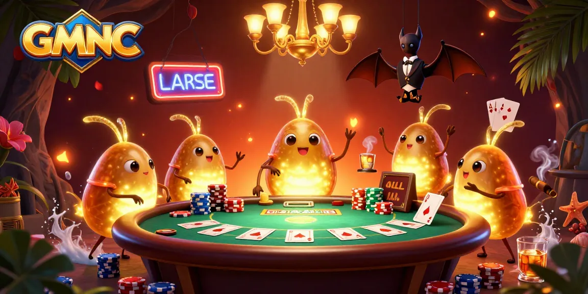 Illuminate your gambling experience with GMNC's vibrant cave casino illustration featuring poker elements.