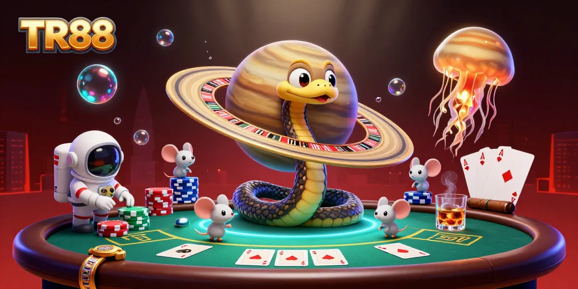 TR88 features a vibrant cosmic casino scene with astronauts betting on Saturn's rings