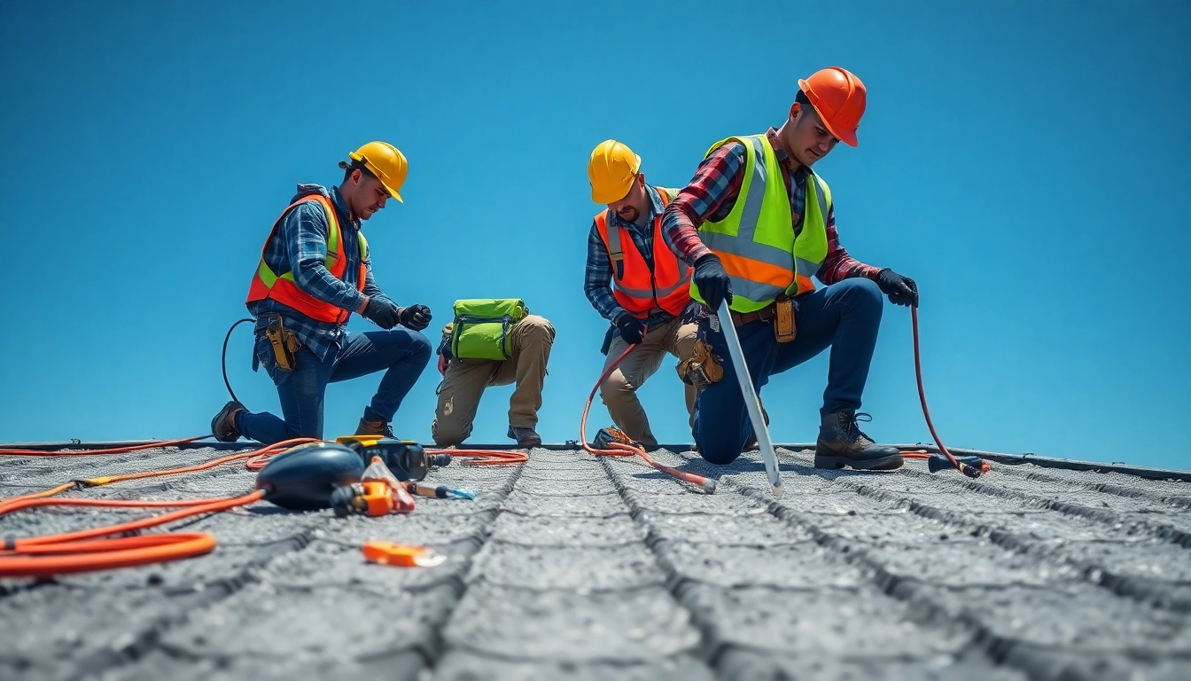 Roof insulation removal company team demonstrating professional techniques on a rooftop.
