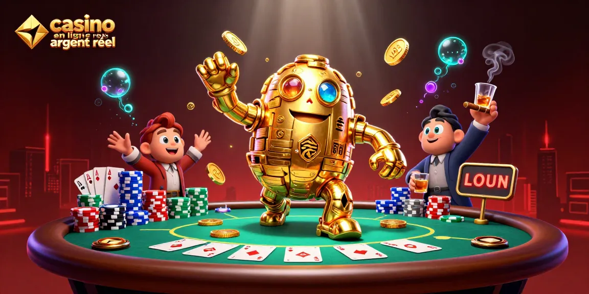 Plongez dans l'univers des casinos avec notre illustration, mettant en avant un golem doré et l'expérience d'un casino en ligne argent réel.