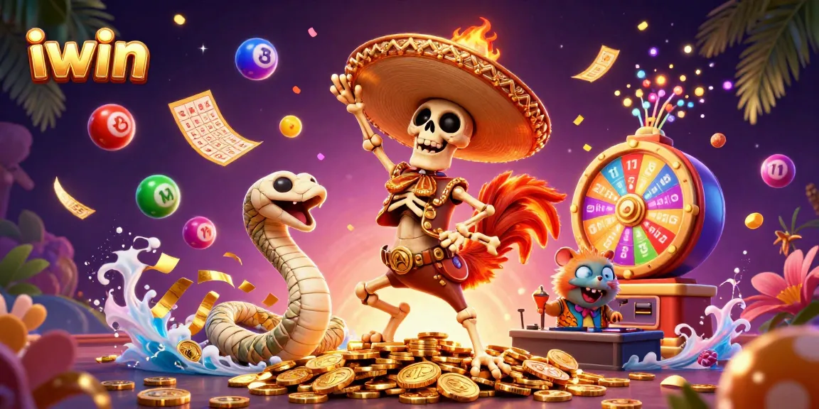 Experience the thrill of iwin with a vibrant 3D illustration showcasing dynamic casino elements and characters.