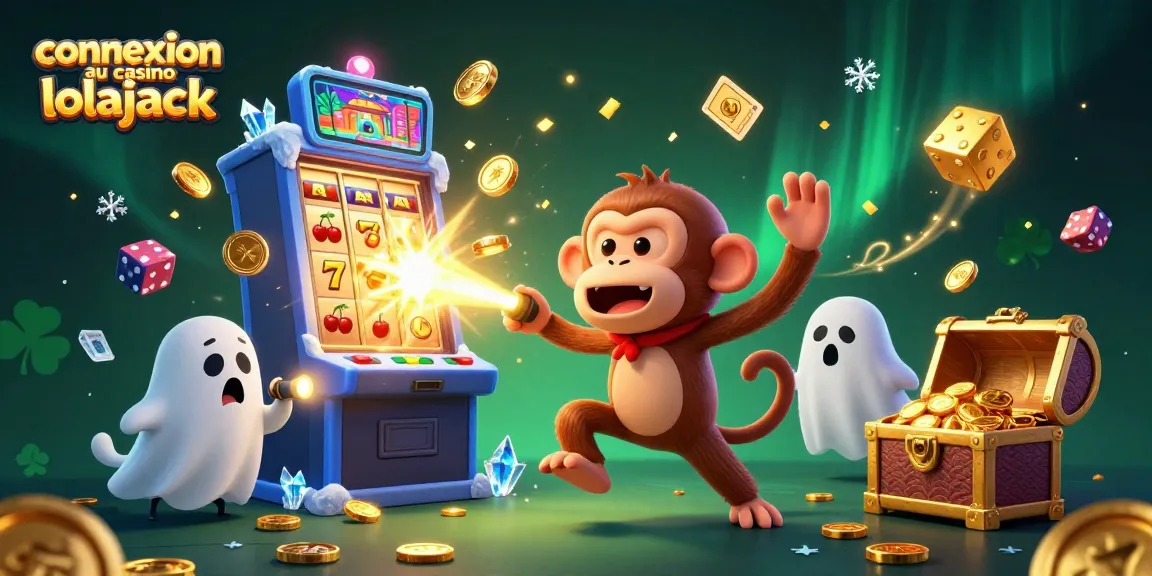 Experience the thrill of connexion au casino lolajack with a mischievous monkey juggler and a curious puppy exploring a vibrant, magical casino.