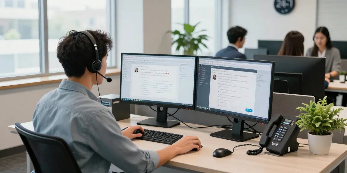 Telus-Technical-Support agent assisting clients in a modern office.