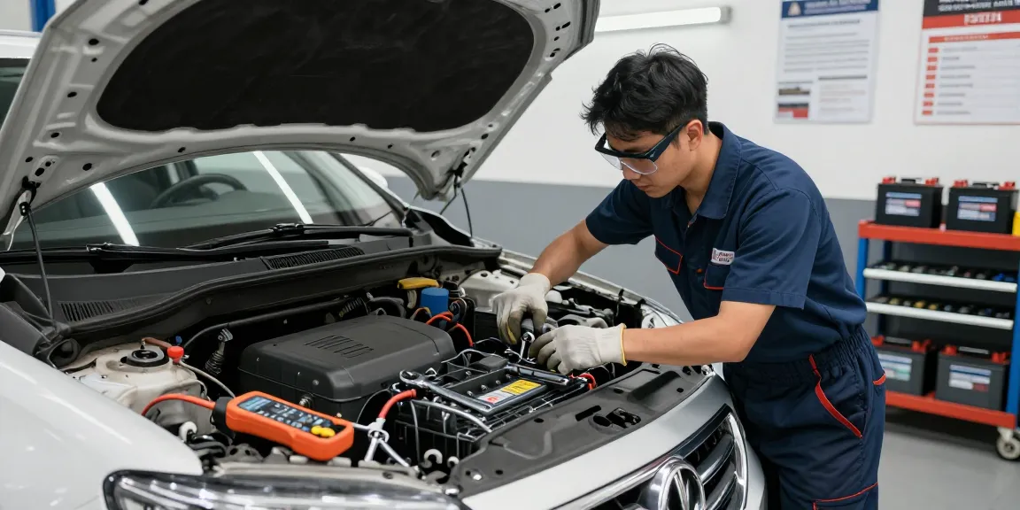 Expert technician replacing car battery, highlighting car battery replacement cost in Hong Kong.