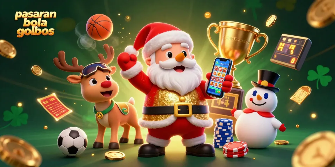 Bet on pasaran bola golbos with dynamic sports elements and festive characters in a vibrant casino scene.