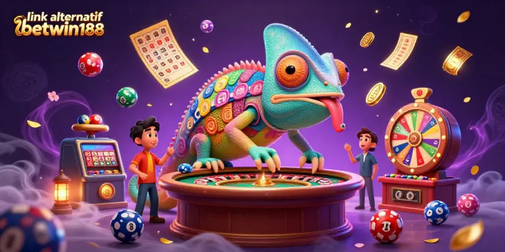 Akses link alternatif betwin188 dengan tampilan chameleon kasino yang penuh warna dan elemen permainan menarik.