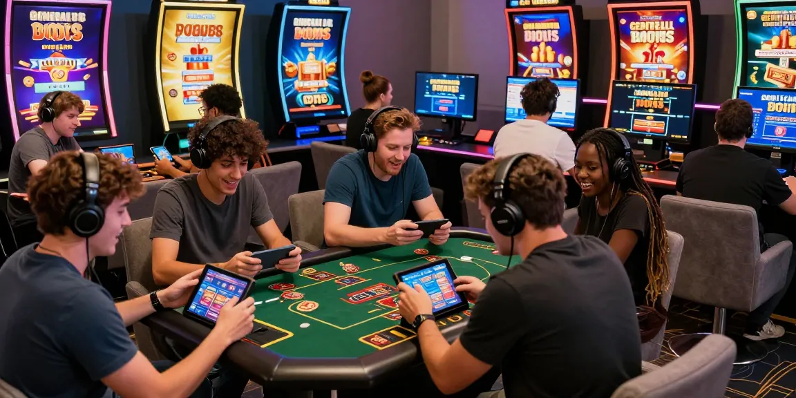 Engaged players at scoarch.org.uk enjoying diverse online credit card casino games in a dynamic gaming lounge.