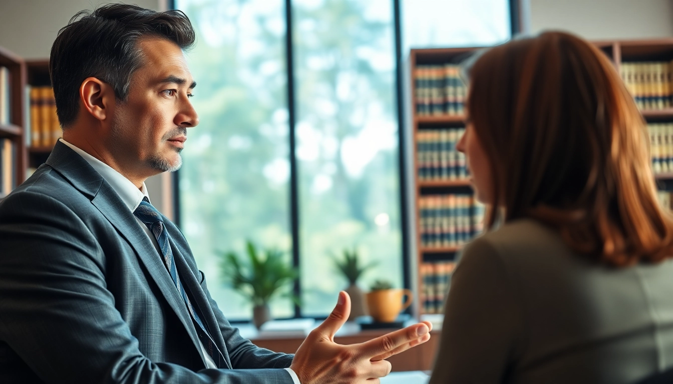 Clearwater truck accident lawyer attentively consulting a client in a warm office.