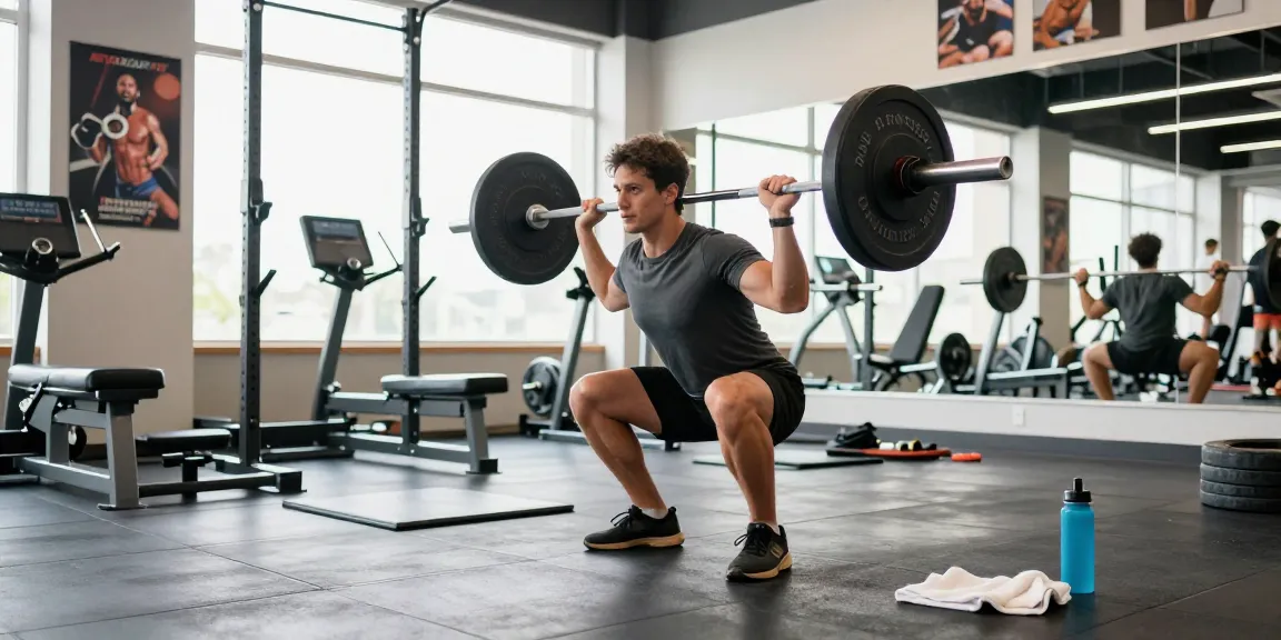 Person lifting weights in an energetic gym while shopping at Astera Shop.