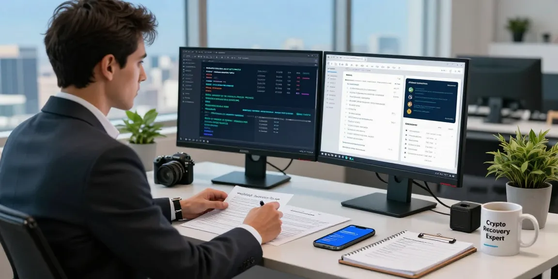 Recover stolen cryptocurrency strategies in a professional office setting with technology and analytics.