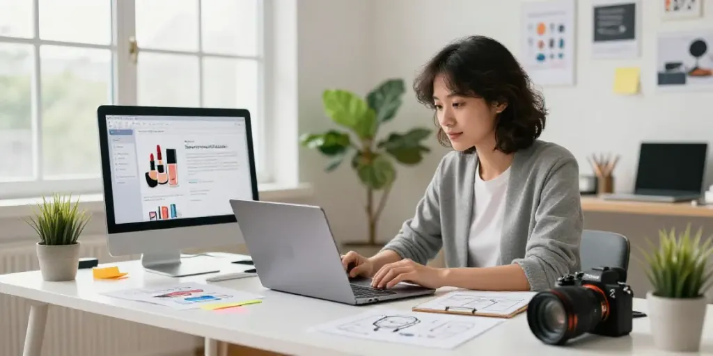 Learn how to write product descriptions with AI in an engaging workspace setting.