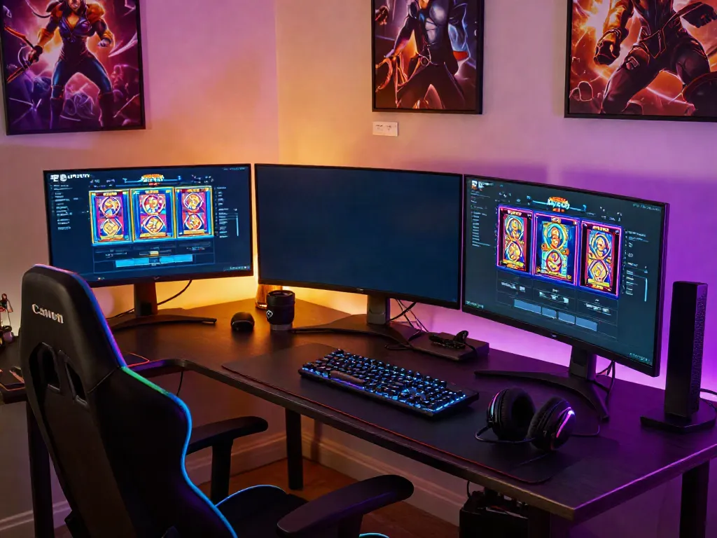 Gamer bermain di JPTOTO dengan suasana ceria dan perangkat modern.