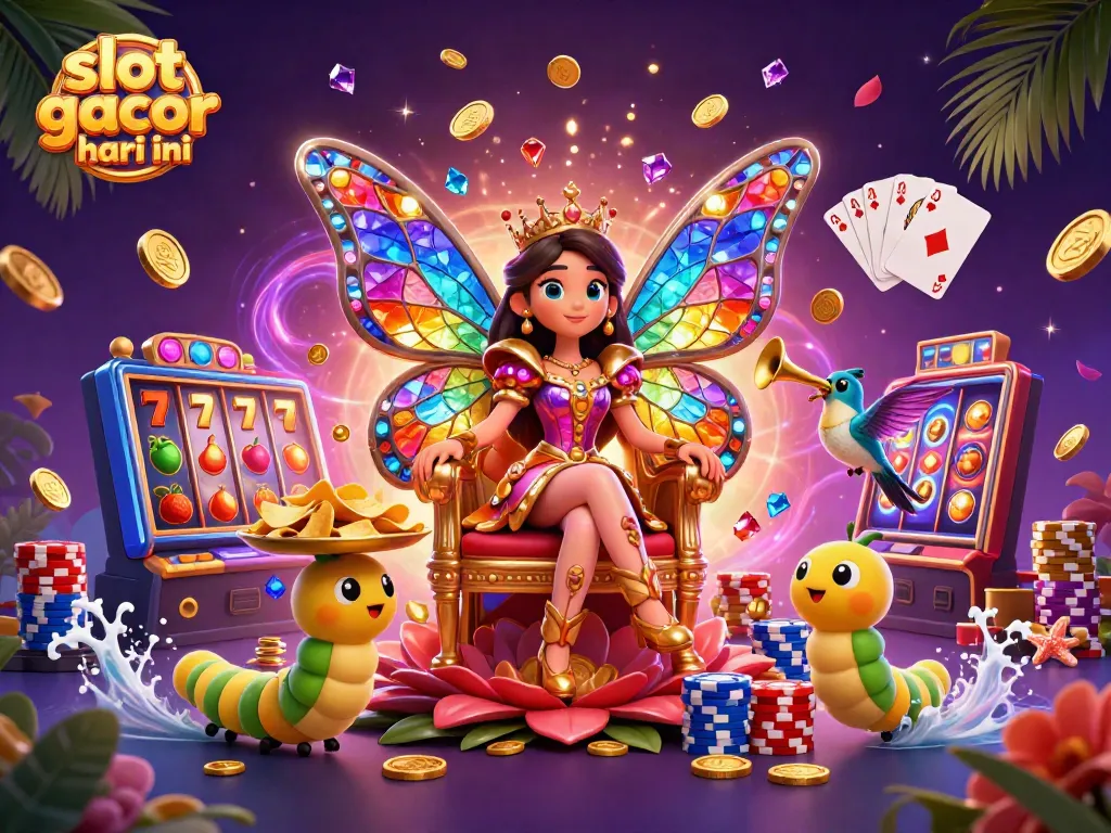Menghadirkan slot gacor hari ini dengan ilustrasi kartun 3D menakjubkan dari ratu kupu-kupu dan elemen kasino yang menarik.