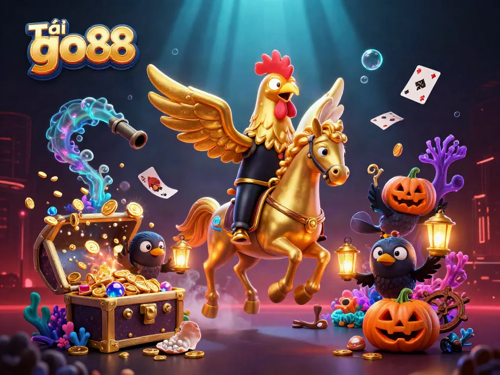 Experience Tải go88 through this vibrant illustration of a golden rooster in a casino.