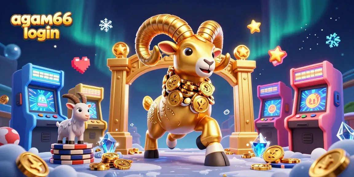 Engage with the agam66 login adventures featuring a golden ram charging at a casino gate.
