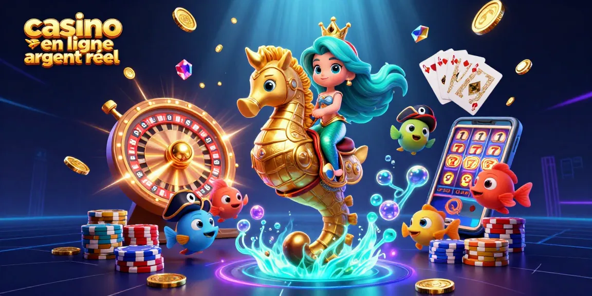 Jouez au casino en ligne argent réel avec la princesse sirène et un hippocampe doré.