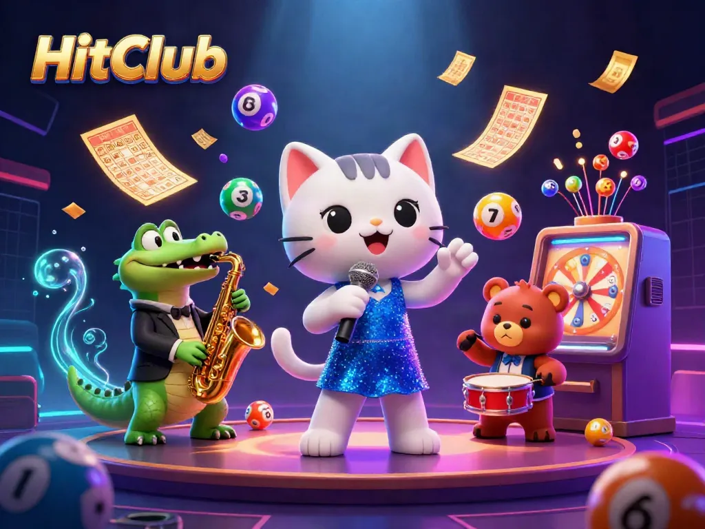 Experience the vibrant energy of HitClub with a 3D jazz-singer cat, crocodile, and bear chillin' in a casino.