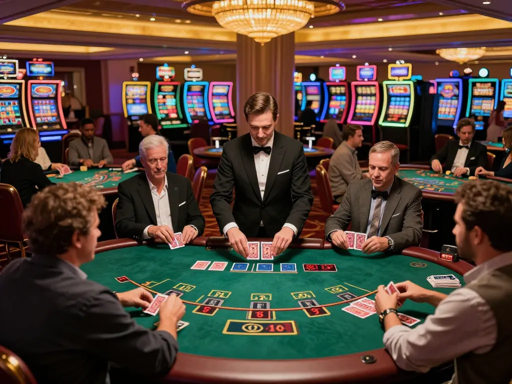 sun win players engaging at blackjack tables, showcasing excitement and casino atmosphere