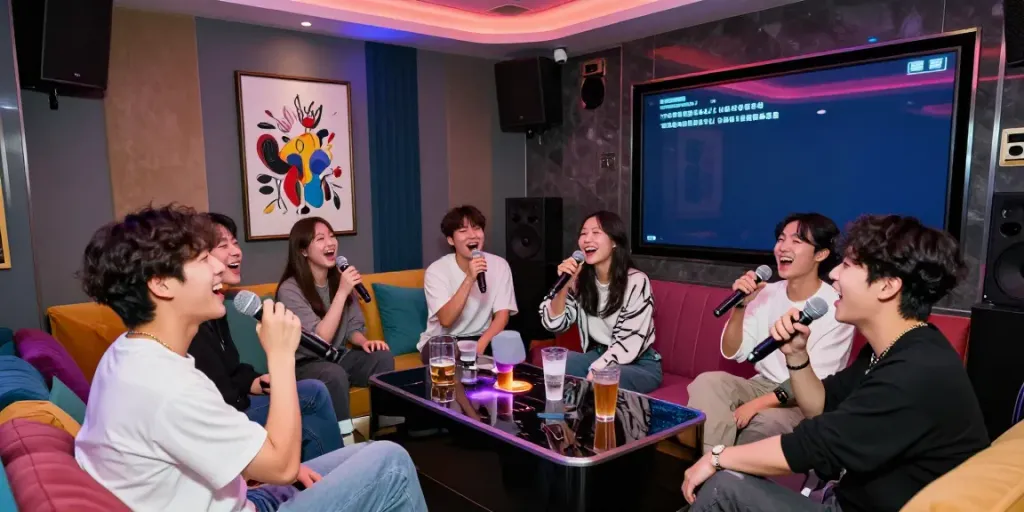강남의 달토 가라오케에서 친구들과 즐거운 시간을 보내는 모습.