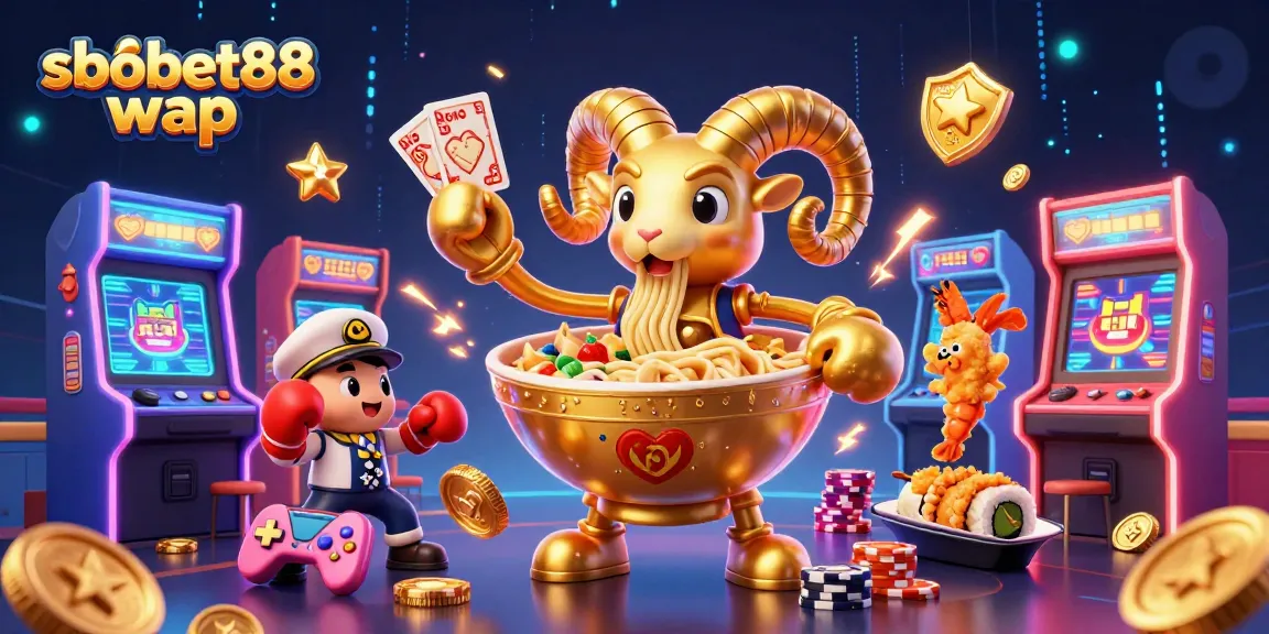 Engage with sbobet88 wap featuring a dynamic casino scene with colorful elements and characters.