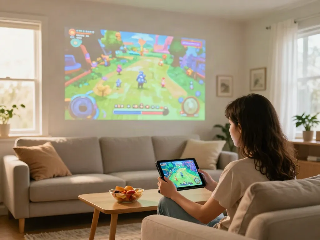 User enjoying the ROKOK88 apk game offline in a cozy living room filled with creative atmosphere.