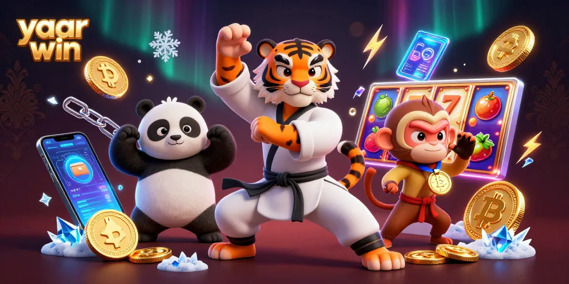 Play yaar win with fun characters in a vibrant casino-themed slot game illustration.