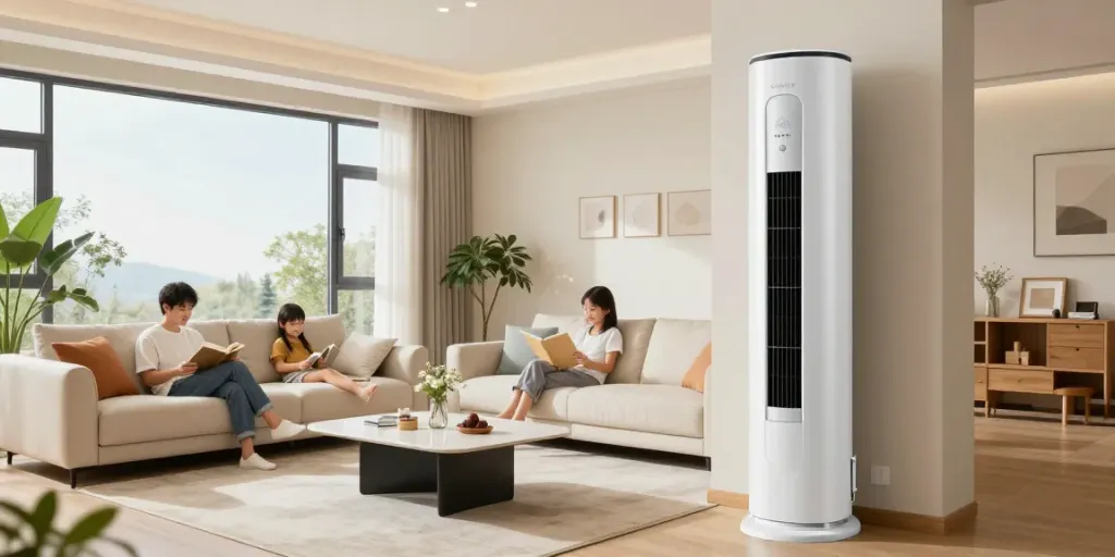 Living room featuring a mini split 12000 BTU unit providing cooling comfort in a modern home.
