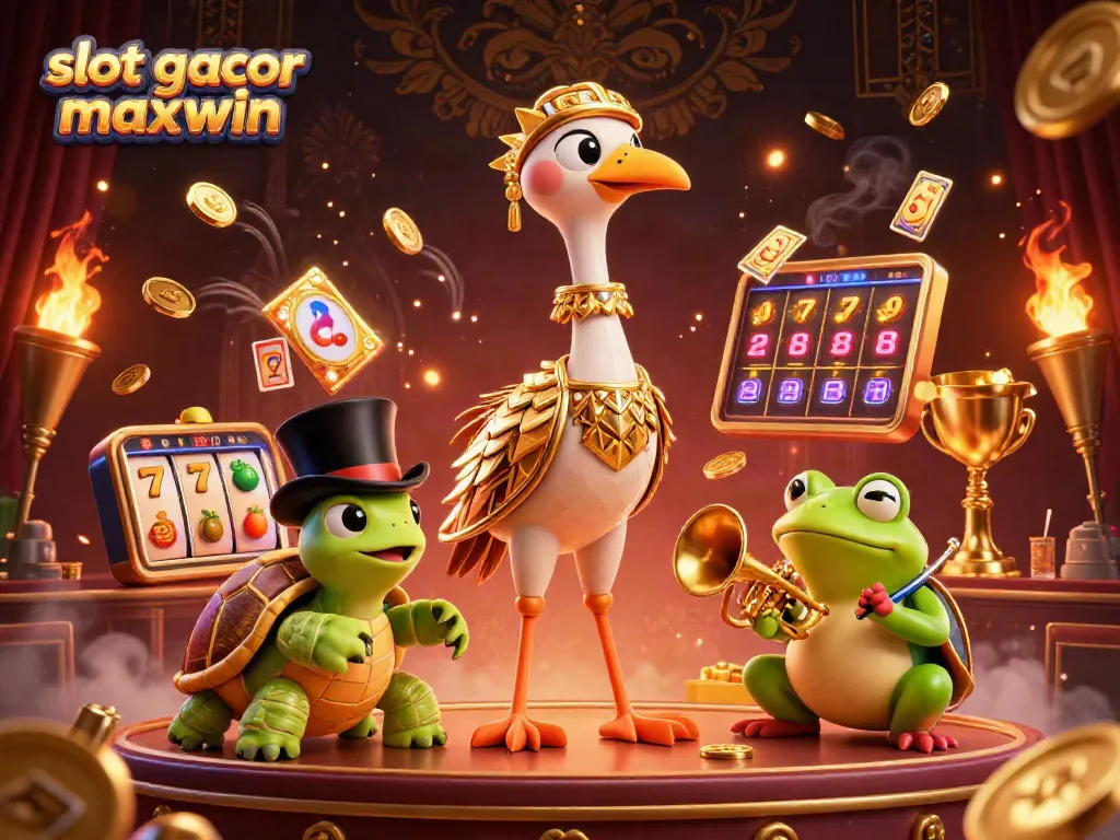 Engage in the thrilling world of slot gacor maxwin with a lively 3D casino scene featuring vibrant characters.