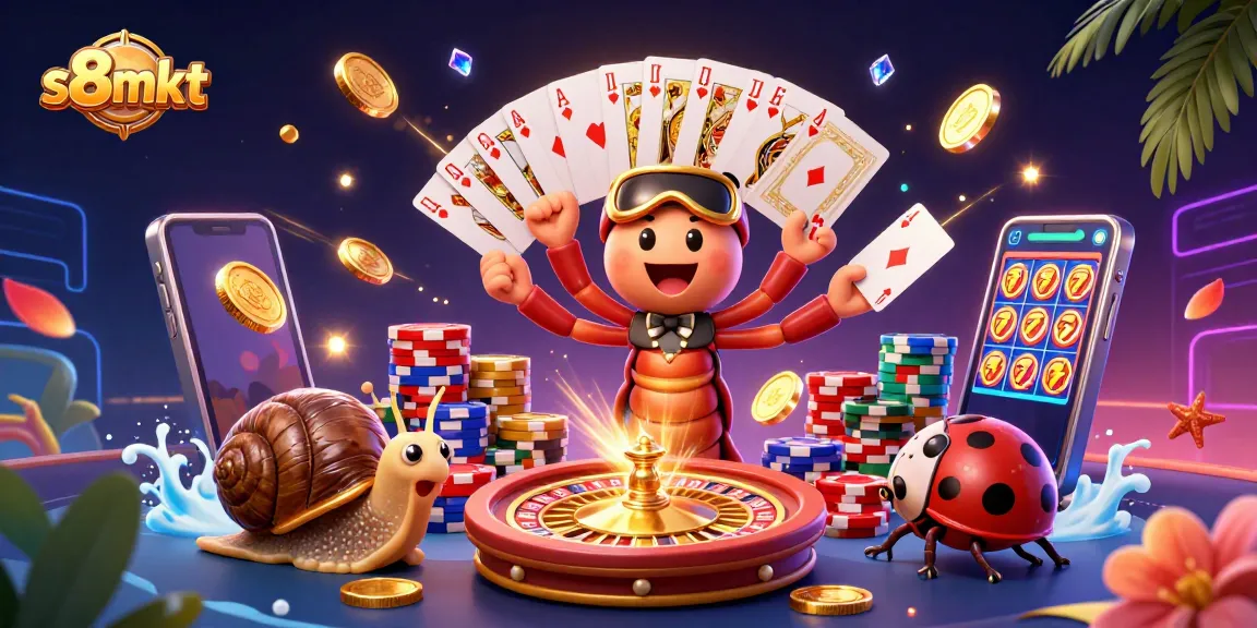 Experience thrilling gameplay at s8mkt with a lively cartoon casino scene, featuring multiple characters and dynamic elements.