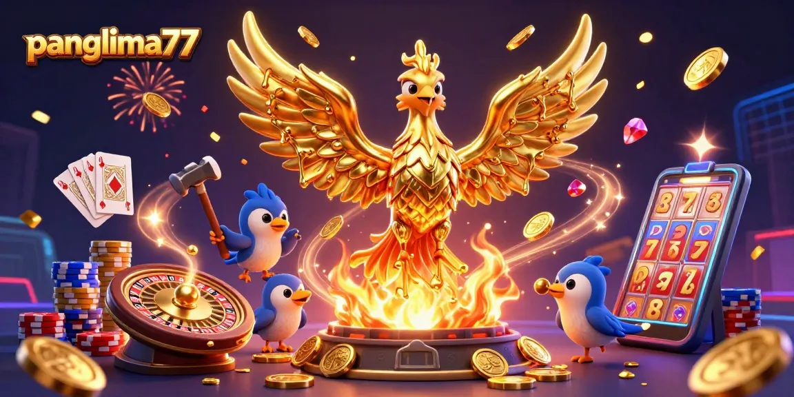 Experience dynamic gaming with panglima77, featuring a golden phoenix and exciting casino elements.