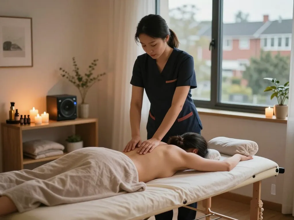 서울출장마사지 service in a tranquil home environment, highlighting relaxation techniques.