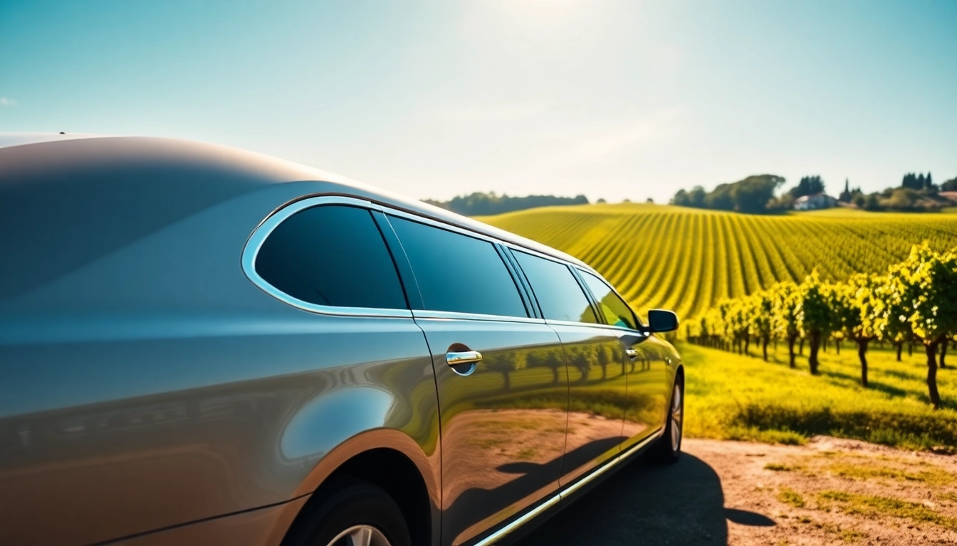 Experience the exceptional wine tour limo service at a stunning vineyard, featuring an elegant vehicle.