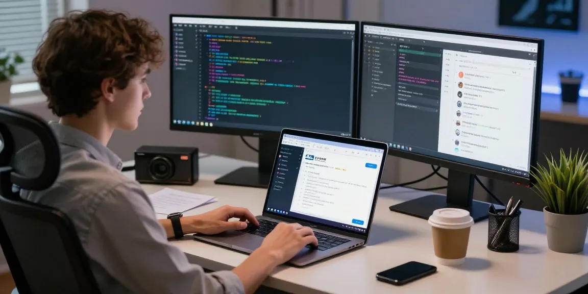 Developer testing the 纸飞机中文版 app in a modern tech workspace.
