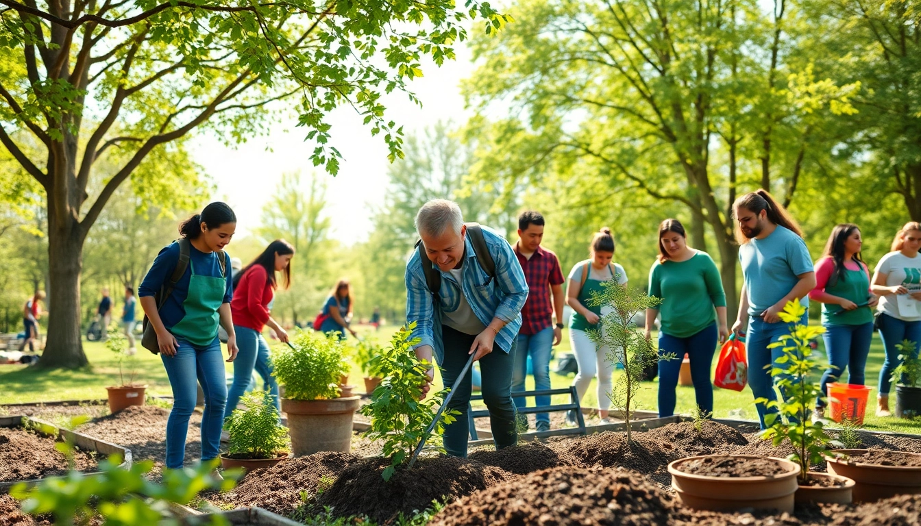 Volunteer hours opportunities showcased by diverse individuals collaborating in a community park.
