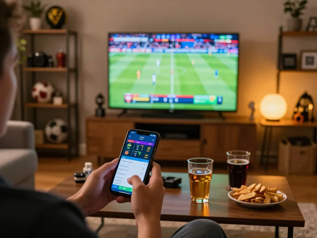 Mobile betting on uk88 with live sports action in an inviting home setting.