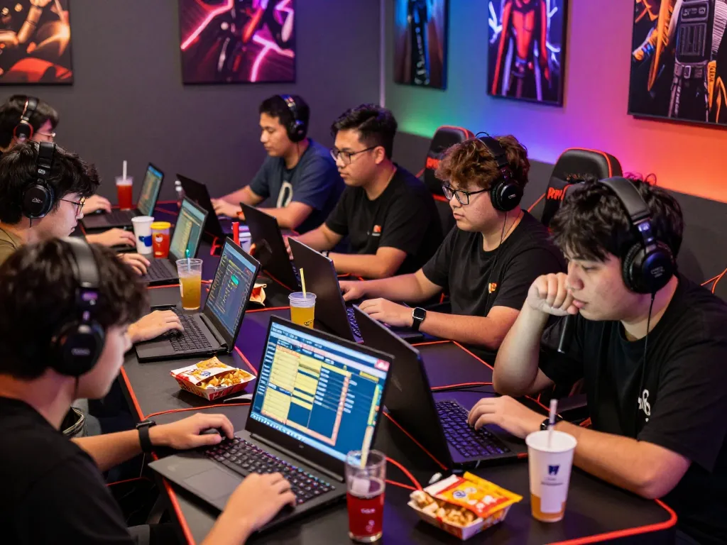 Engaged players viewing Pengeluaran HK results during an online Togel Hongkong gaming session in a vibrant gaming room.