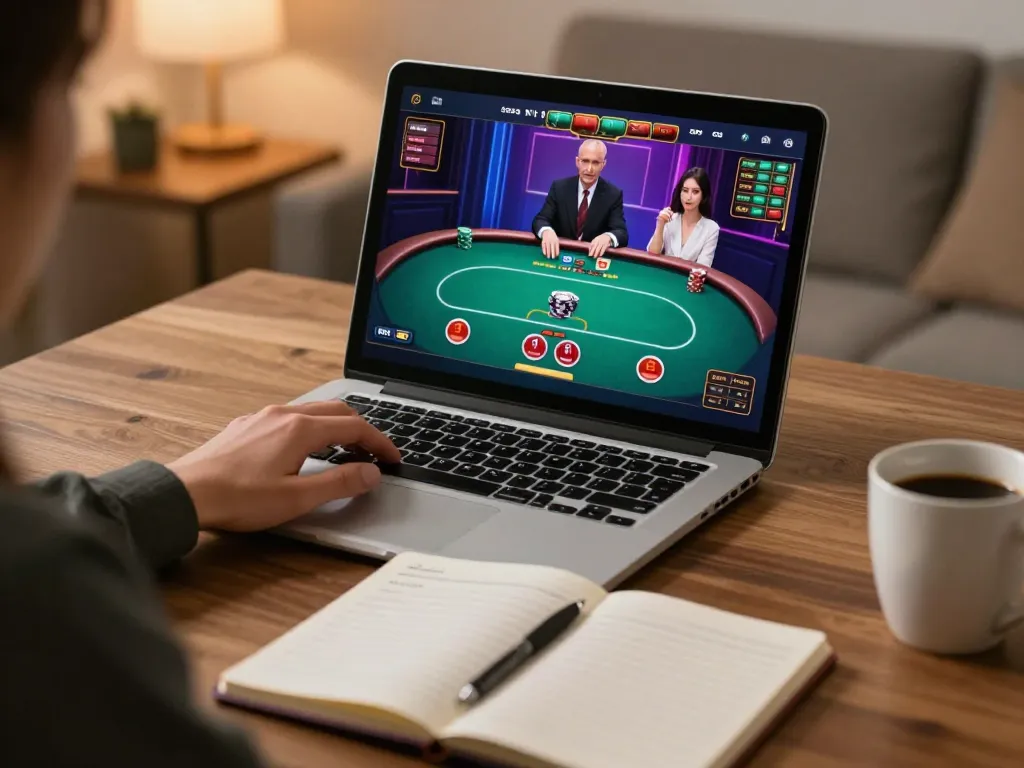 Engaged user playing poker on Sunwin's online platform from home, highlighting strategic gameplay