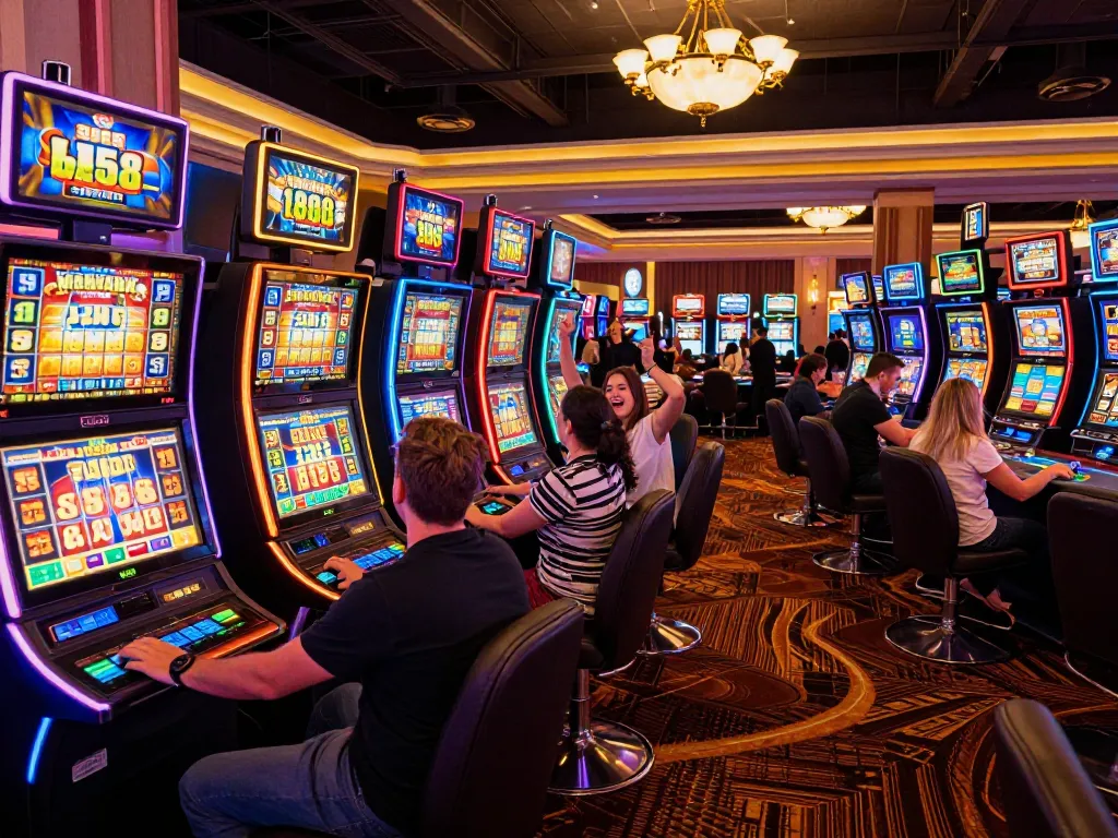 Experience the excitement of Houston Personal Injury Attorney at a lively casino with players engaging in slot machines.