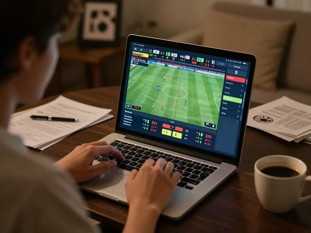 Engaged user placing bets on 888now sports interface from a cozy home setting