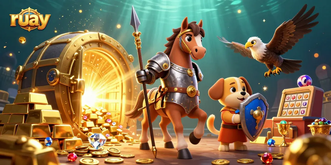 สัมผัสความตื่นเต้นของหวย Ruay กับภาพประกอบ 3D ที่น่าทึ่งของอัศวิน ลูกสุนัข และนกฟอลคอน ท่ามกลางทองคำอันงดงาม