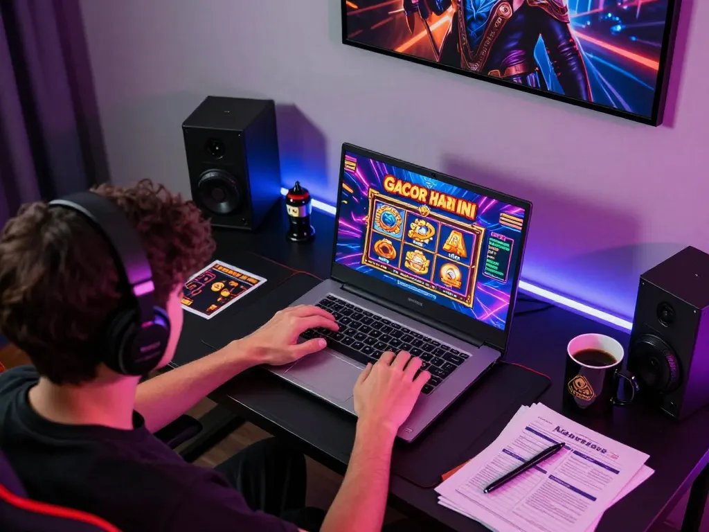 Engaging in exciting gameplay at slot gacor hari ini with colorful graphics on the screen.