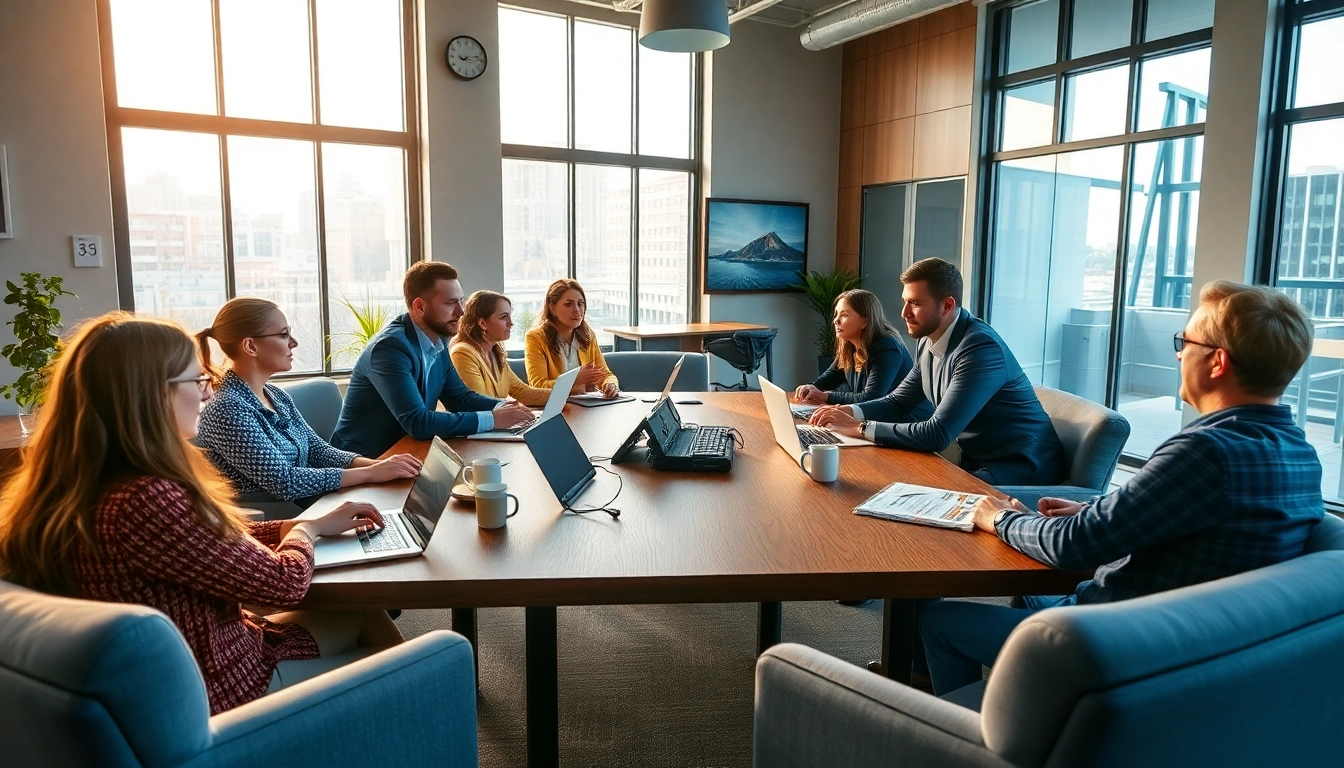 Engaged team in a vibrant Australia office setting during a collaborative meeting.