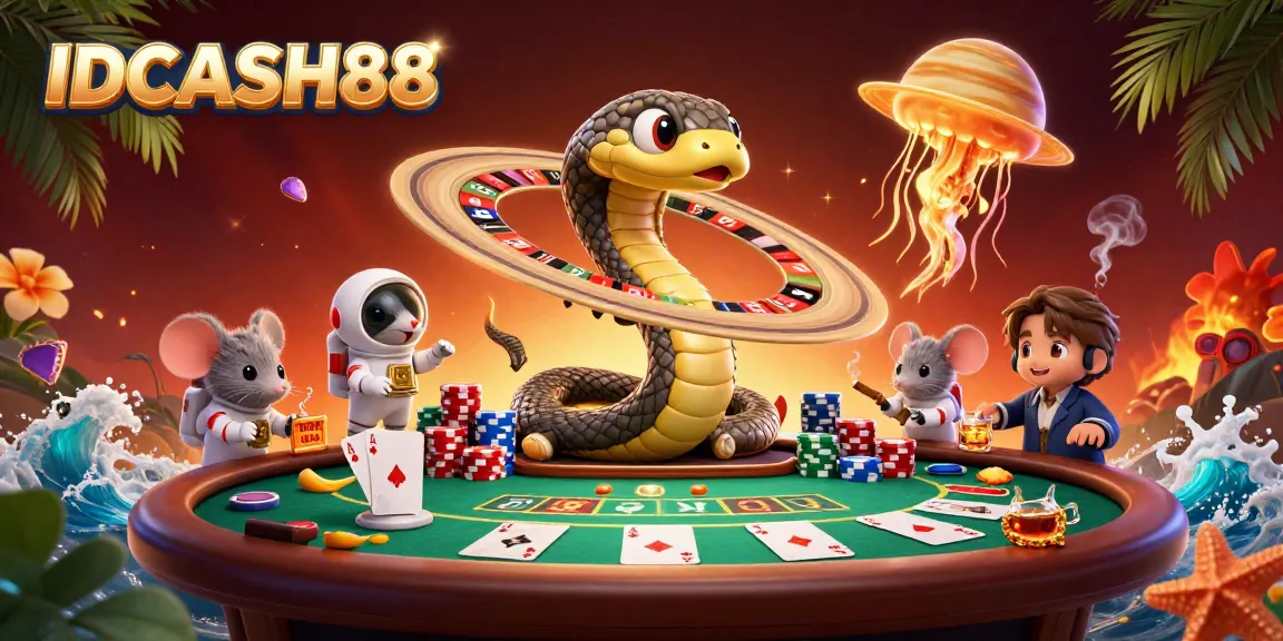 Engage with thrilling gambling action at IDCASH88 with a vibrant cosmic casino scene.