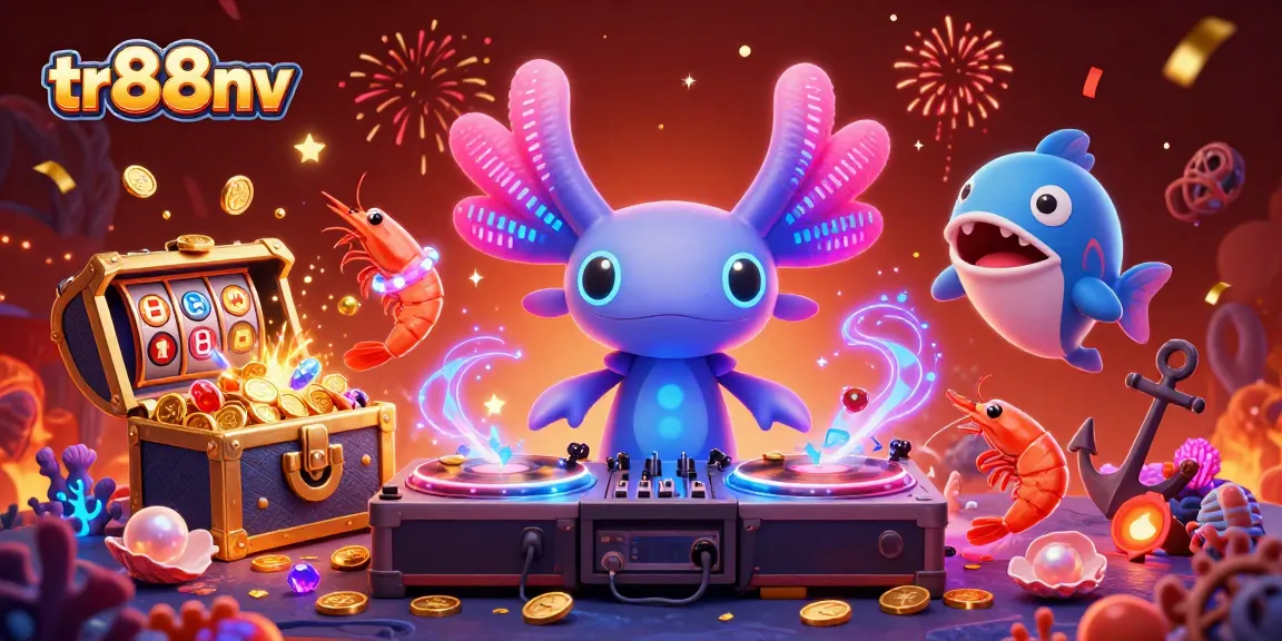 tr88nv features vibrant gaming with a neon axolotl DJ spinning slots and gold.