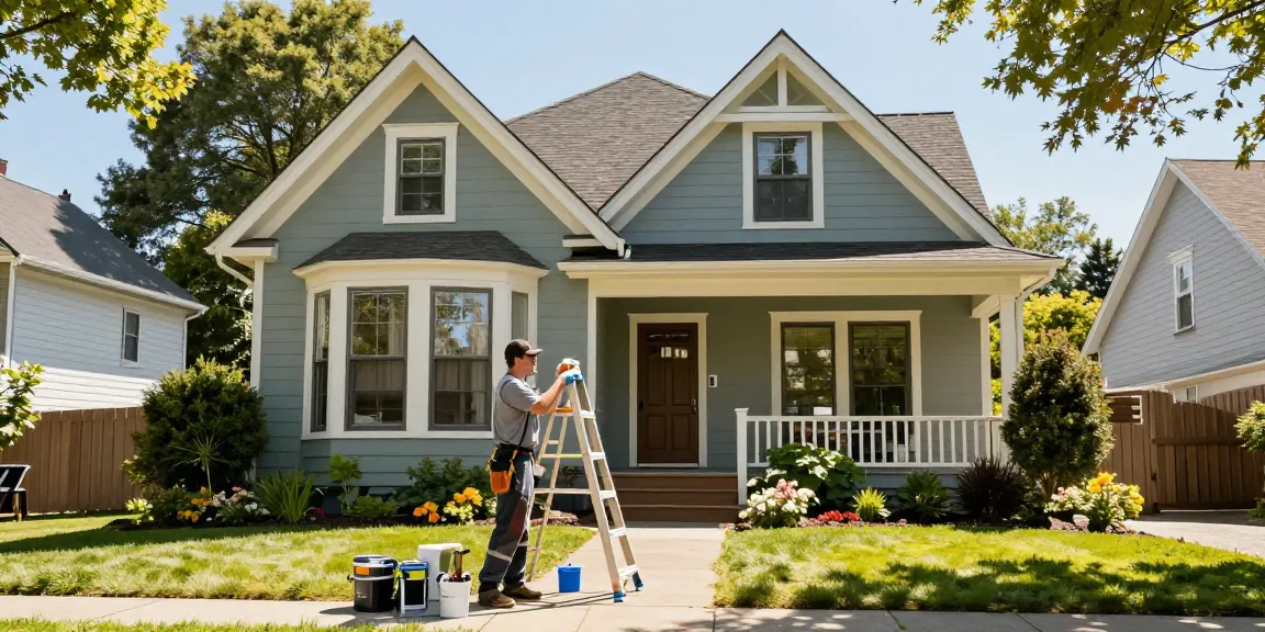 Painters in Portland Metro Area applying eco-friendly paint to a stunning home, showcasing vibrant colors and professional craftsmanship.