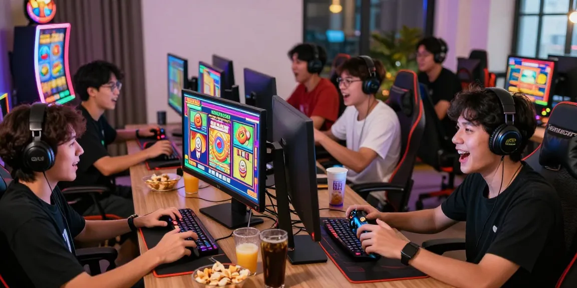 Engaging gaming atmosphere showing friends enjoying deposit pulsa tanpa potongan slots on multiple screens.