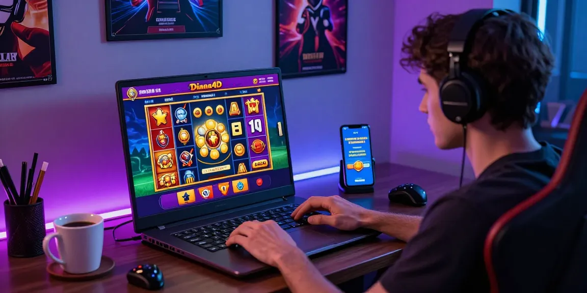 Antarmuka permainan Diana4D yang menarik dengan pengguna yang menjelajahi platform slot online.