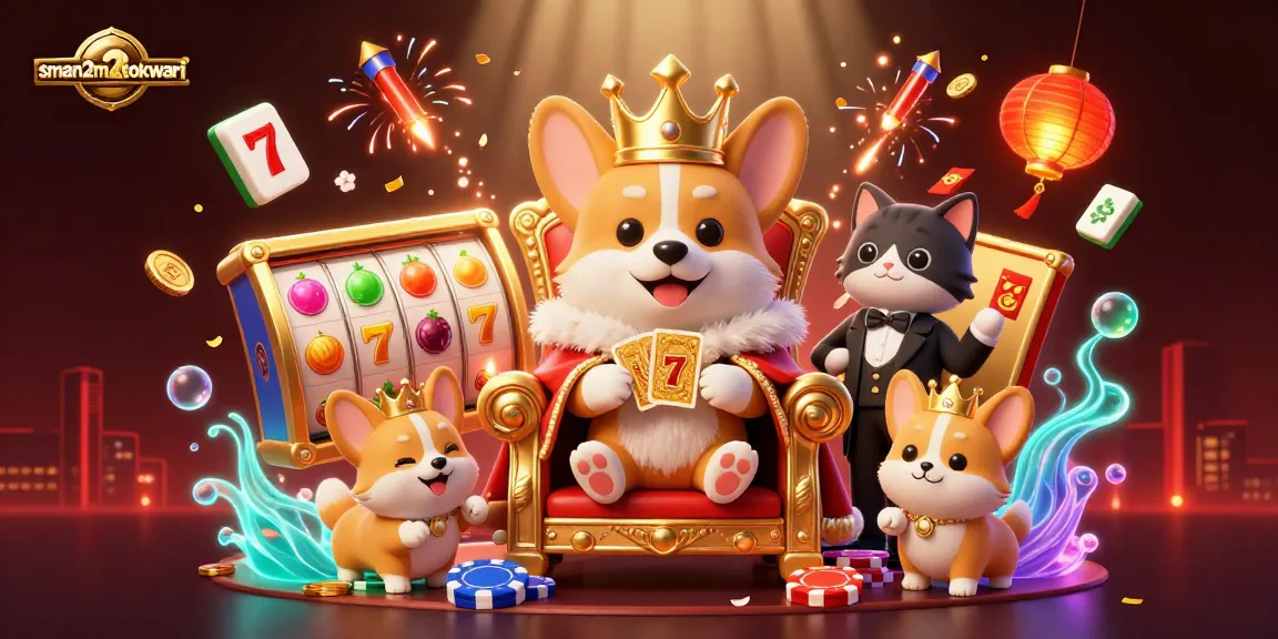Permainan slot 3D yang menarik dengan corgi royal di throne poker chip, sman2manokwari.
